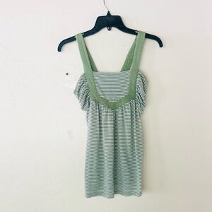 Vintage Y2K Hollister Green & White Stripe Lace-Up Back Flowy Top Small